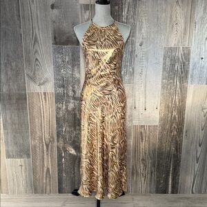 Zara Foil Animal Print MIDI Halter Open Back Dress